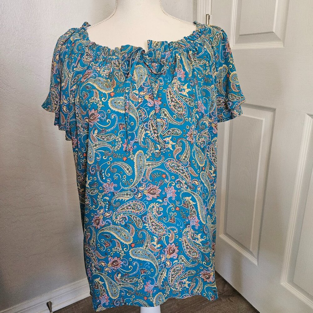 COUNTERPARTS PAISLEY TEAL AND OTHER COLORS BLOUSE SOFT XL